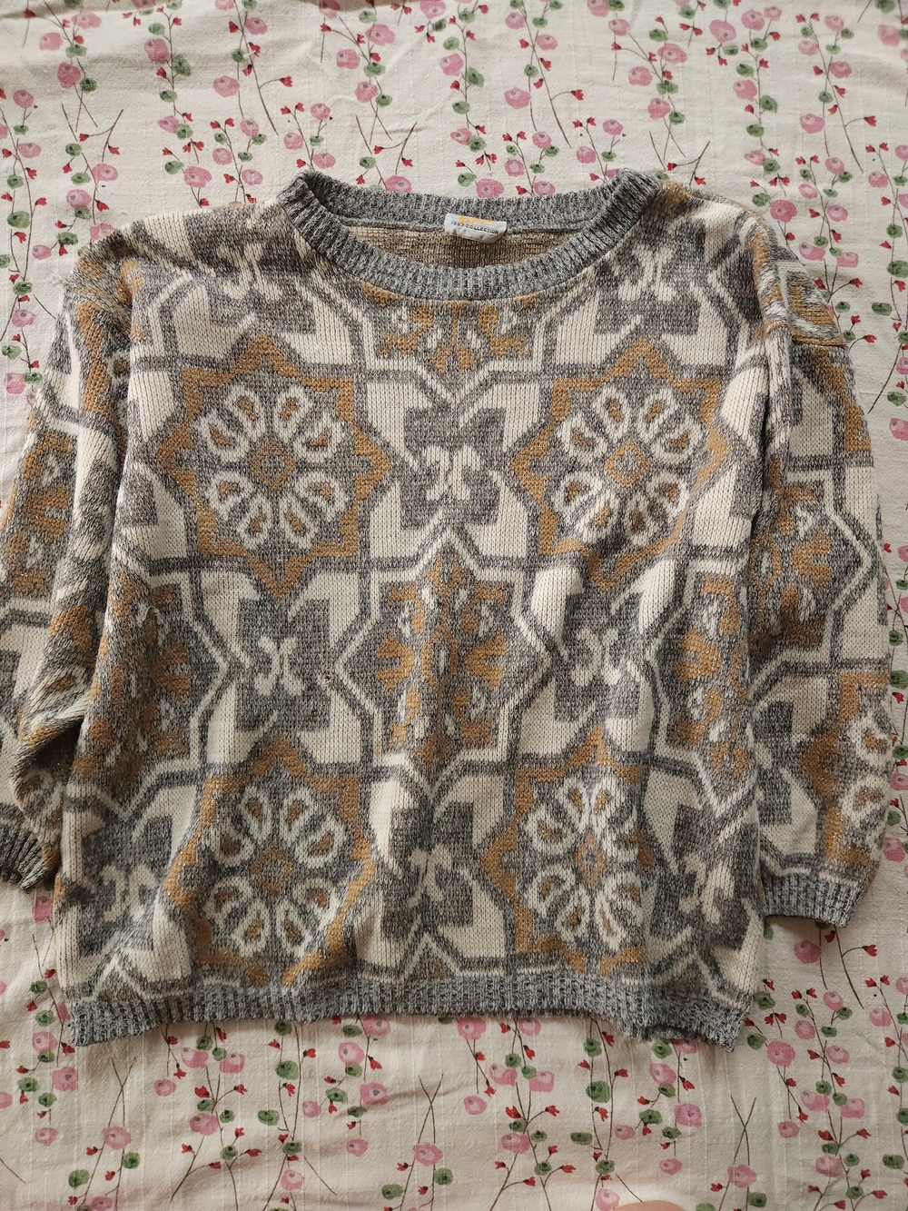 Vintage 1987 Express Metallic Geometric Sweater Southwestern Boxy Medium
